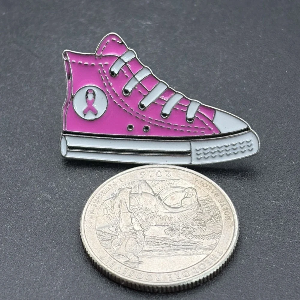 Breast Cancer Awareness Ribbon Pink Converse Sneaker Shoe Lapel Hat‎ Pin